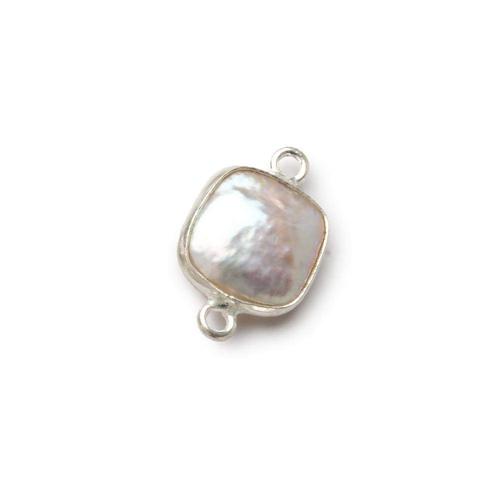 11x11mm Sterling Silver Bezel White Square Pearl Connector 1 piece (ONLINE ORDER ONLY)