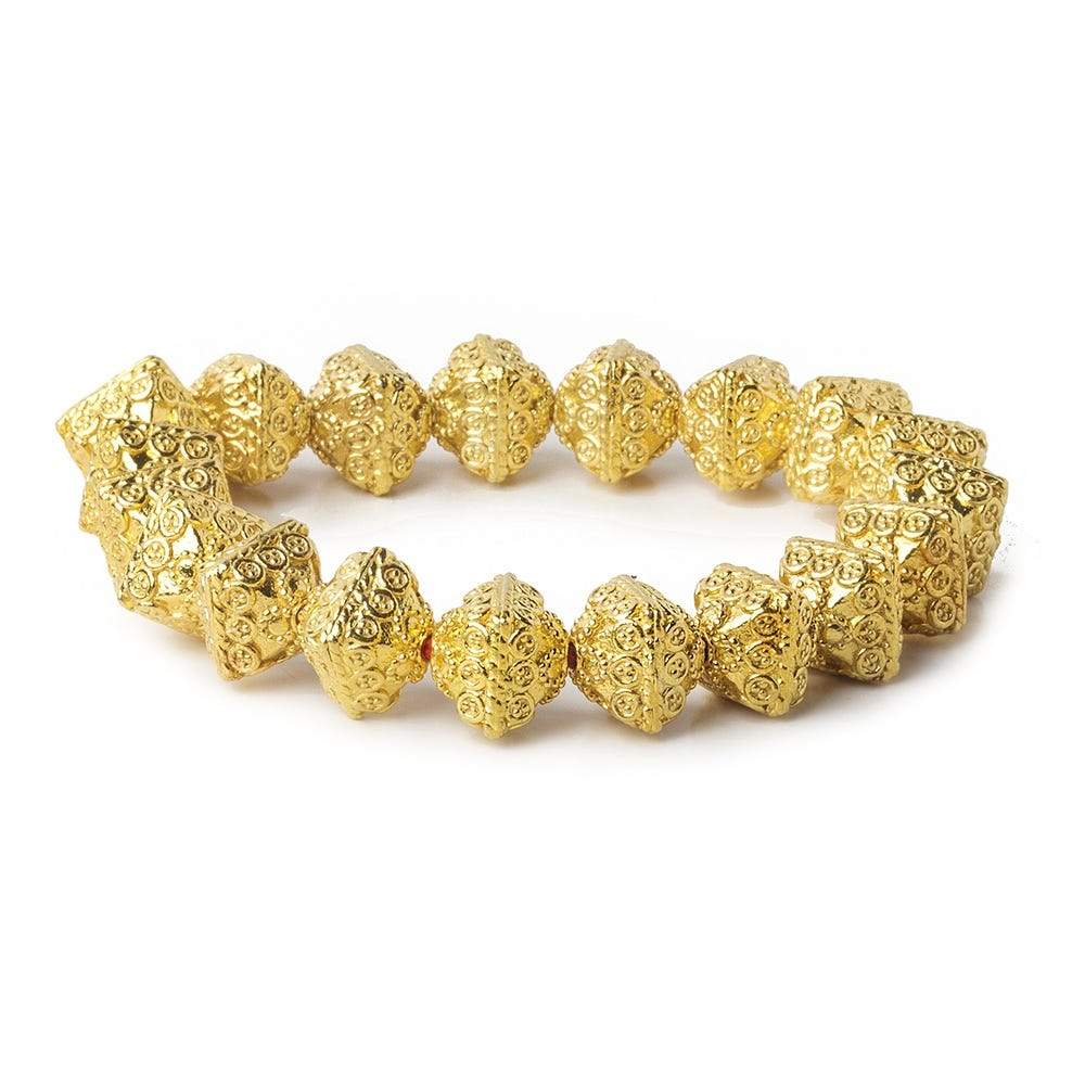 11mm 22kt Gold Plated Copper Bali Design Bipyramid 8 inch 19 Beads (ONLINE ORDER ONLY)