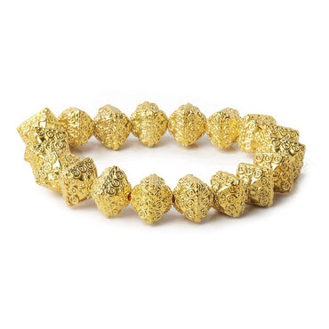 11mm 22kt Gold Plated Copper Bali Design Bipyramid 8 inch 19 Beads (ONLINE ORDER ONLY)