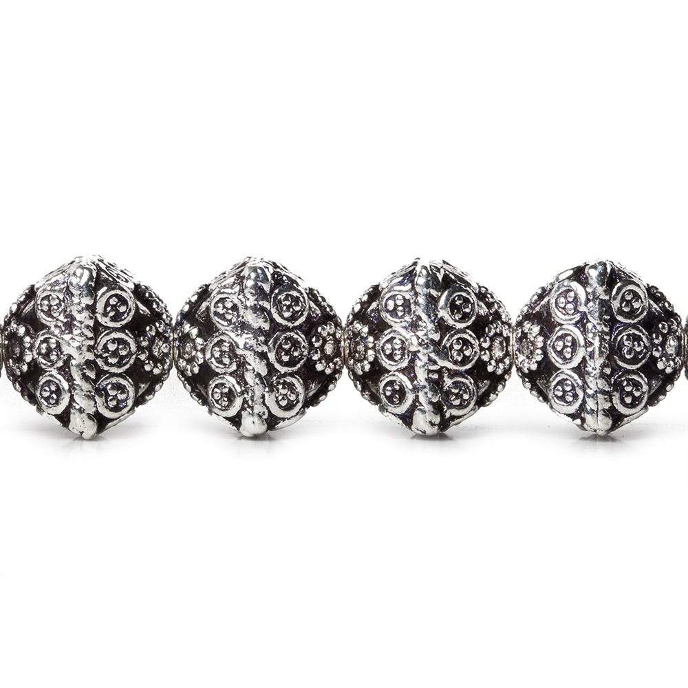 11mm Antiqued Silver Plated Copper Bali Design Bipyramid 8 inch 19 Beads (ONLINE ORDER ONLY)