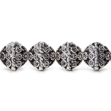 11mm Antiqued Silver Plated Copper Bali Design Bipyramid 8 inch 19 Beads (ONLINE ORDER ONLY)