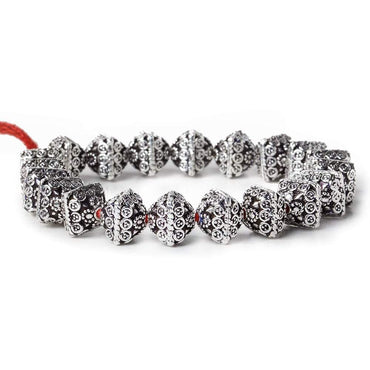 11mm Antiqued Silver Plated Copper Bali Design Bipyramid 8 inch 19 Beads (ONLINE ORDER ONLY)