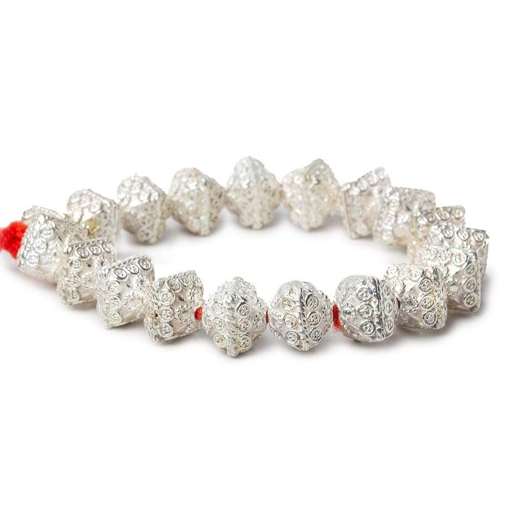 11mm Silver Plated Copper Bali Design Bipyramid 8 inch 19 Beads (ONLINE ORDER ONLY)