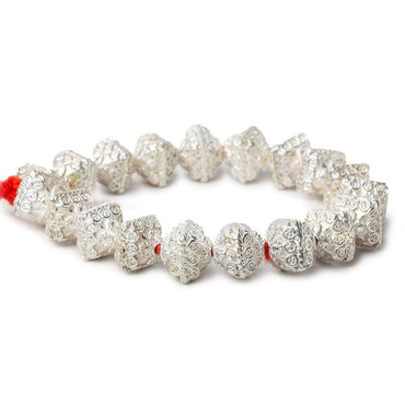 11mm Silver Plated Copper Bali Design Bipyramid 8 inch 19 Beads (ONLINE ORDER ONLY)