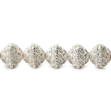 11mm Silver Plated Copper Bali Design Bipyramid 8 inch 19 Beads (ONLINE ORDER ONLY)