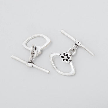 11x15mm Antiqued Sterling Silver Marquise Toggle with Flower 1 piece (ONLINE ORDER ONLY)