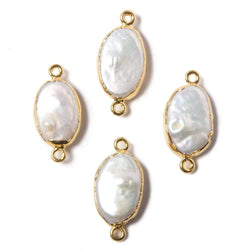 11x14mm Gold Leafed Rose' White Oval Freshwater Pearl Connector 1 piece (ONLINE ORDER ONLY)