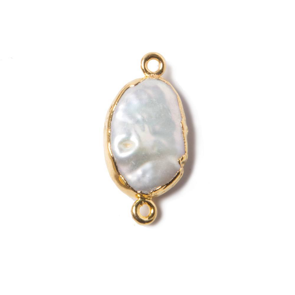 11x14mm Gold Leafed Rose' White Oval Freshwater Pearl Connector 1 piece (ONLINE ORDER ONLY)
