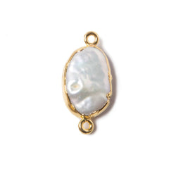 11x14mm Gold Leafed Rose' White Oval Freshwater Pearl Connector 1 piece (ONLINE ORDER ONLY)