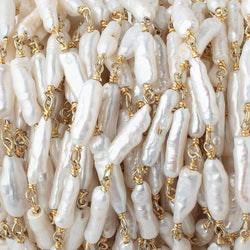 11x4-17x4mm White Biwa Pearls on Vermeil Chain by the Foot 15 pieces (ONLINE ORDER ONLY)