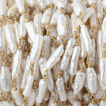 11x4-17x4mm White Biwa Pearls on Vermeil Chain by the Foot 15 pieces (ONLINE ORDER ONLY)
