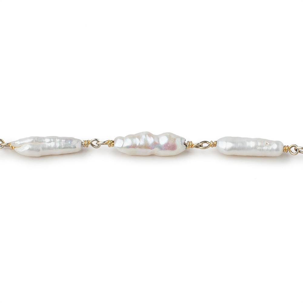 11x4-17x4mm White Biwa Pearls on Vermeil Chain by the Foot 15 pieces (ONLINE ORDER ONLY)