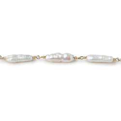11x4-17x4mm White Biwa Pearls on Vermeil Chain by the Foot 15 pieces (ONLINE ORDER ONLY)