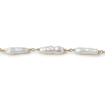 11x4-17x4mm White Biwa Pearls on Vermeil Chain by the Foot 15 pieces (ONLINE ORDER ONLY)