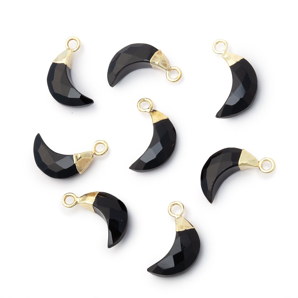 11x5mm Gold Leafed Black Onyx Faceted Crescent Moon 1 Pendant (ONLINE ORDER ONLY)