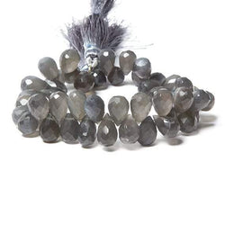 11x7-12x9mm Dark Platinum Grey Moonstone tear drop briolette 7.5 inch 45 Beads (ONLINE ORDER ONLY)
