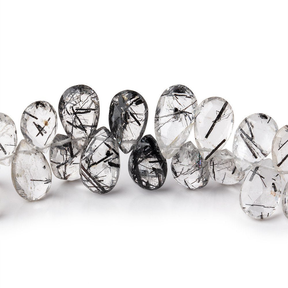 11x7-13x7mm Black Tourmalinated Quartz Faceted Pears 7.5 inch 48 beads (ONLINE ORDER ONLY)