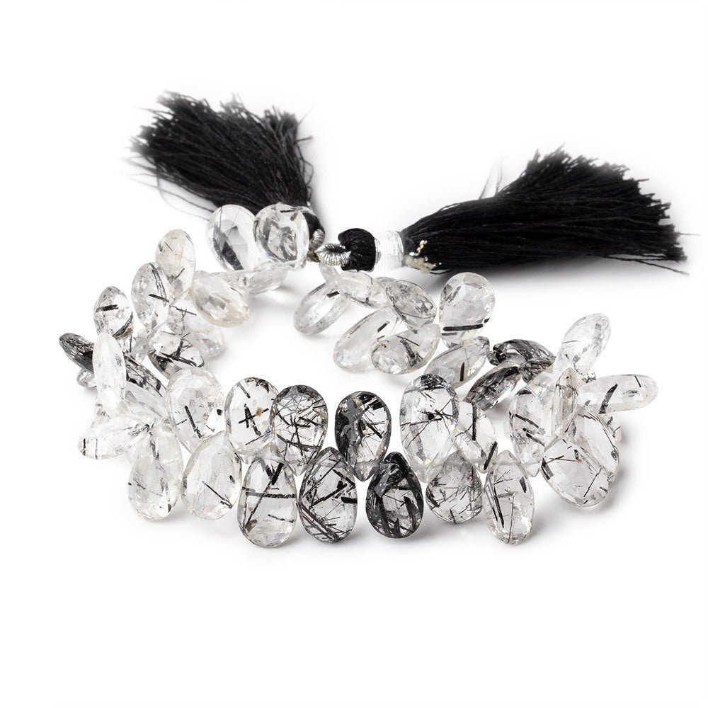 11x7-13x7mm Black Tourmalinated Quartz Faceted Pears 7.5 inch 48 beads (ONLINE ORDER ONLY)