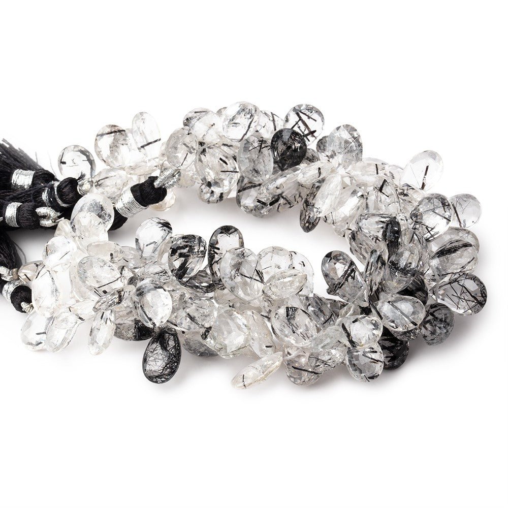 11x7-13x7mm Black Tourmalinated Quartz Faceted Pears 7.5 inch 48 beads (ONLINE ORDER ONLY)