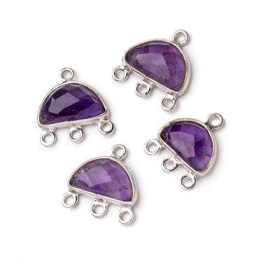 11x7mm .925 Silver Bezel Amethyst faceted Half Moon 3 ring Connector 1 piece (ONLINE ORDER ONLY)