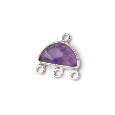 11x7mm .925 Silver Bezel Amethyst faceted Half Moon 3 ring Connector 1 piece (ONLINE ORDER ONLY)