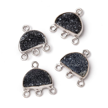 11x7mm .925 Silver Bezel Black Drusy Half Moon 3 ring Connector 1 piece (ONLINE ORDER ONLY)