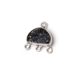 11x7mm .925 Silver Bezel Black Drusy Half Moon 3 ring Connector 1 piece (ONLINE ORDER ONLY)