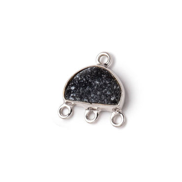 11x7mm .925 Silver Bezel Black Drusy Half Moon 3 ring Connector 1 piece (ONLINE ORDER ONLY)