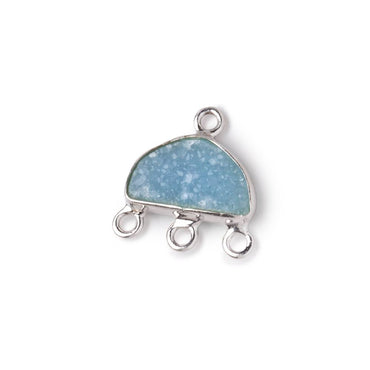 11x7mm .925 Silver Bezel Santorini Blue Drusy Half Moon 3 ring Connector 1 piece (ONLINE ORDER ONLY)