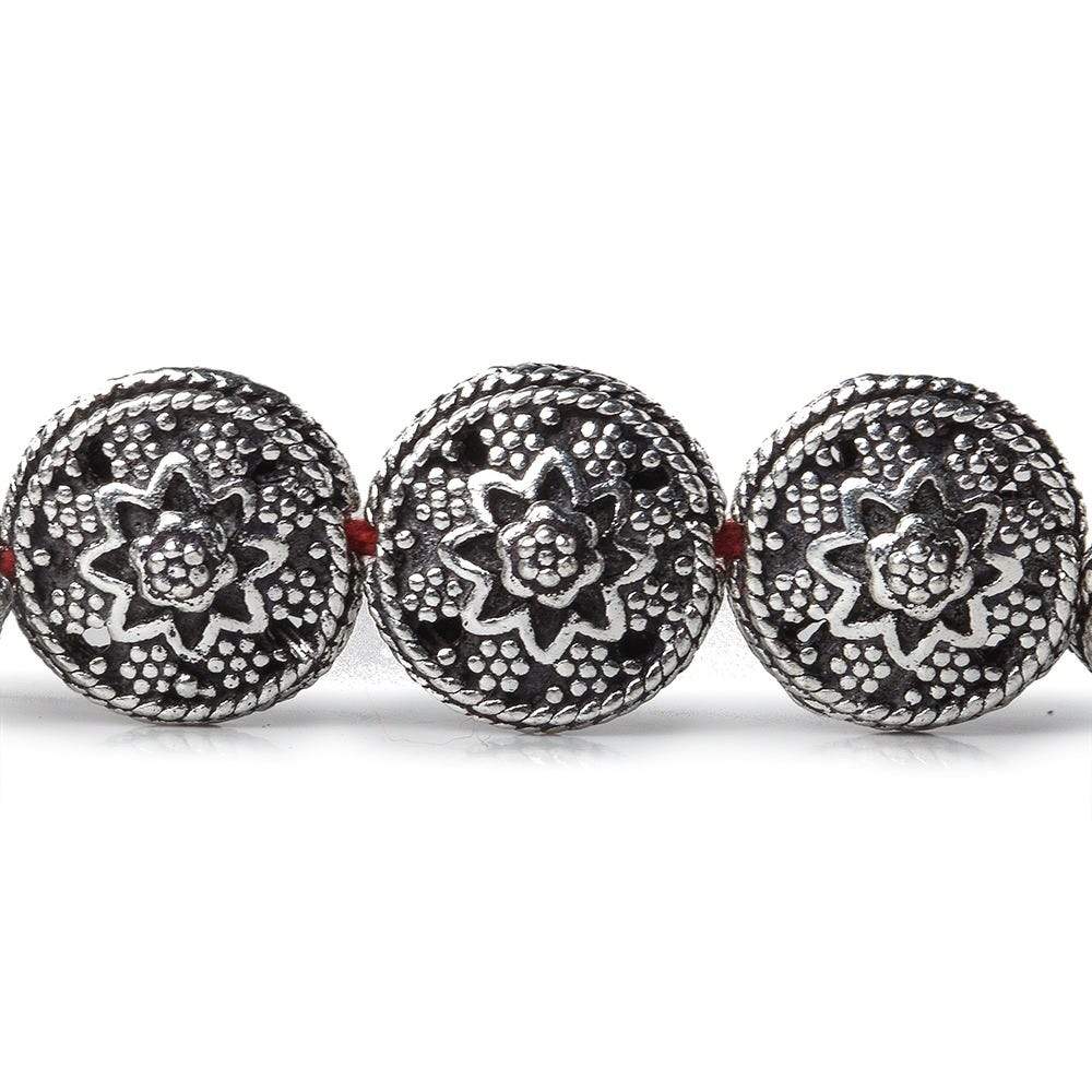 12x7mm Antiqued Sterling Silver Plated Copper Bead Floral Disc 8 inch 18 pcs (ONLINE ORDER ONLY)