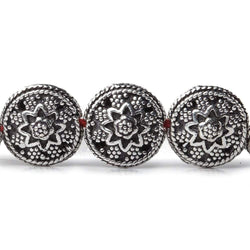 12x7mm Antiqued Sterling Silver Plated Copper Bead Floral Disc 8 inch 18 pcs (ONLINE ORDER ONLY)