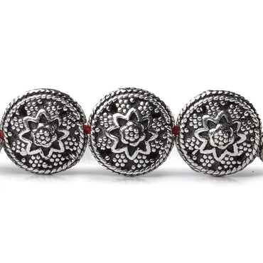 12x7mm Antiqued Sterling Silver Plated Copper Bead Floral Disc 8 inch 18 pcs (ONLINE ORDER ONLY)
