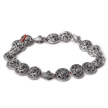 12x7mm Antiqued Sterling Silver Plated Copper Bead Floral Disc 8 inch 18 pcs (ONLINE ORDER ONLY)