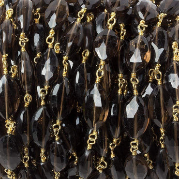 11x7mm Smoky Quartz faceted oval Gold Chain by the foot 19 pieces (ONLINE ORDER ONLY)