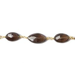 11x7mm Smoky Quartz faceted oval Gold Chain by the foot 19 pieces (ONLINE ORDER ONLY)