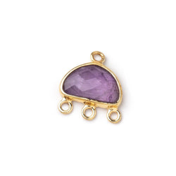 11x7mm Vermeil Bezel Amethyst faceted Half Moon 3 ring Connector 1 piece (ONLINE ORDER ONLY)