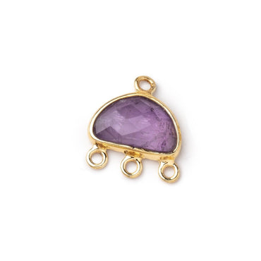 11x7mm Vermeil Bezel Amethyst faceted Half Moon 3 ring Connector 1 piece (ONLINE ORDER ONLY)
