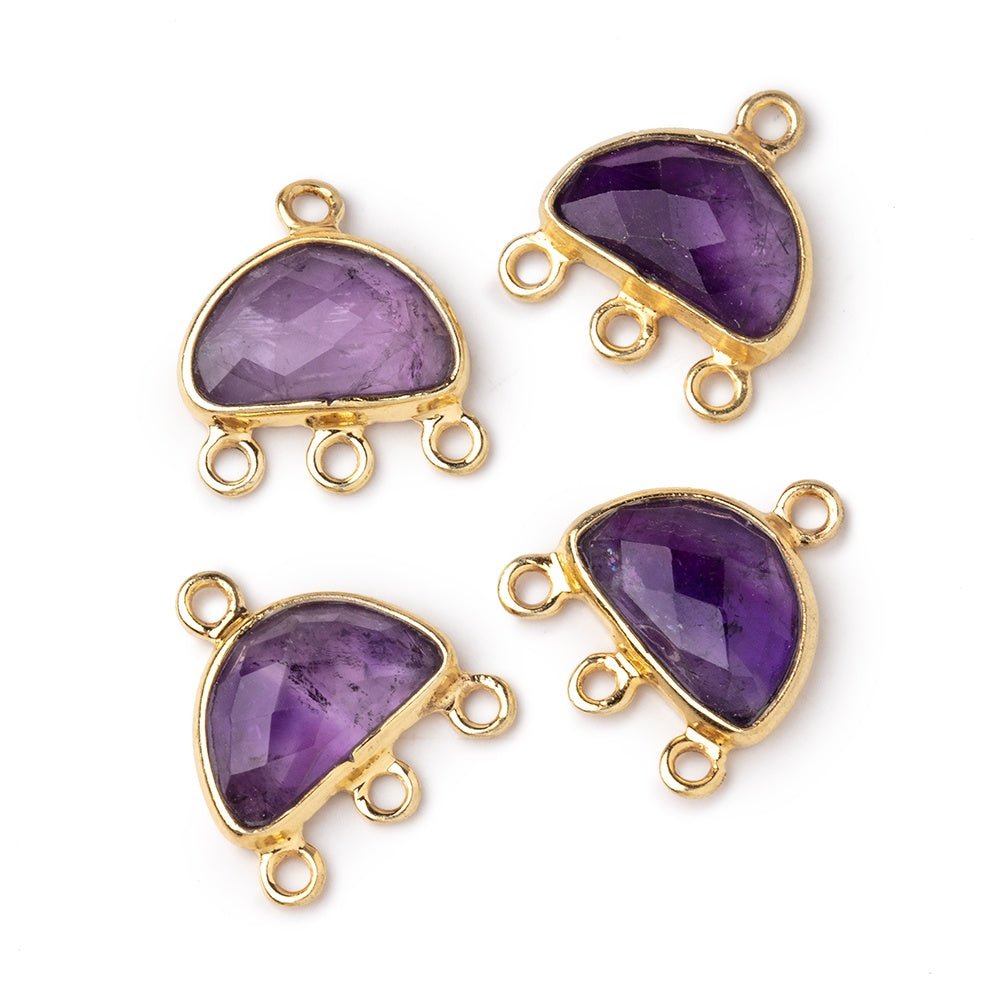 11x7mm Vermeil Bezel Amethyst faceted Half Moon 3 ring Connector 1 piece (ONLINE ORDER ONLY)