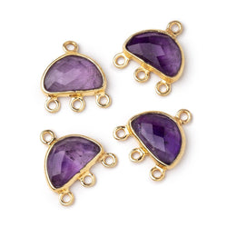 11x7mm Vermeil Bezel Amethyst faceted Half Moon 3 ring Connector 1 piece (ONLINE ORDER ONLY)