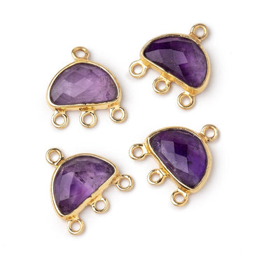 11x7mm Vermeil Bezel Amethyst faceted Half Moon 3 ring Connector 1 piece (ONLINE ORDER ONLY)