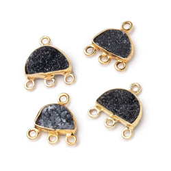 11x7mm Vermeil Bezel Black Drusy Half Moon 3 ring Connector 1 piece (ONLINE ORDER ONLY)