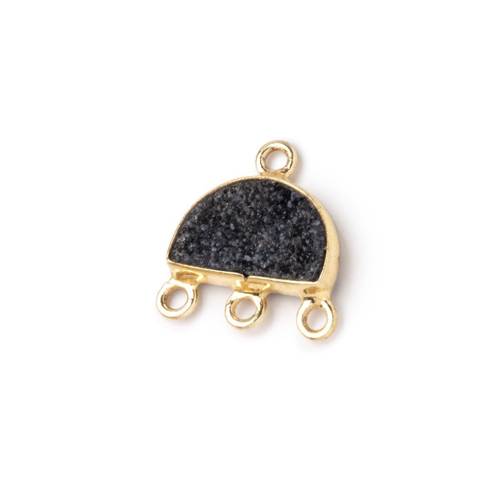 11x7mm Vermeil Bezel Black Drusy Half Moon 3 ring Connector 1 piece (ONLINE ORDER ONLY)