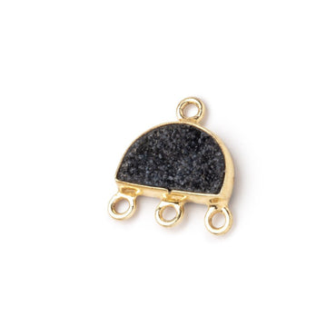 11x7mm Vermeil Bezel Black Drusy Half Moon 3 ring Connector 1 piece (ONLINE ORDER ONLY)