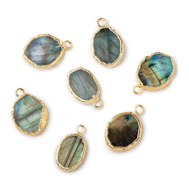 12x10-15x13mm Gold Leafed Labradorite Oval Slice Focal Pendant 1 piece (ONLINE ORDER ONLY)