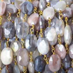 11x8-12x8mm Silver Mystic Multi Moonstone faceted oval Vermeil Chain by the foot 19 beads (ONLINE ORDER ONLY)