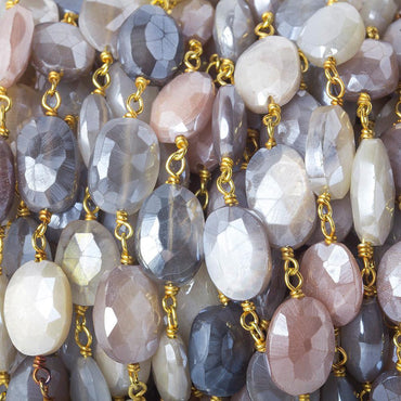 11x8-12x8mm Silver Mystic Multi Moonstone faceted oval Vermeil Chain by the foot 19 beads (ONLINE ORDER ONLY)
