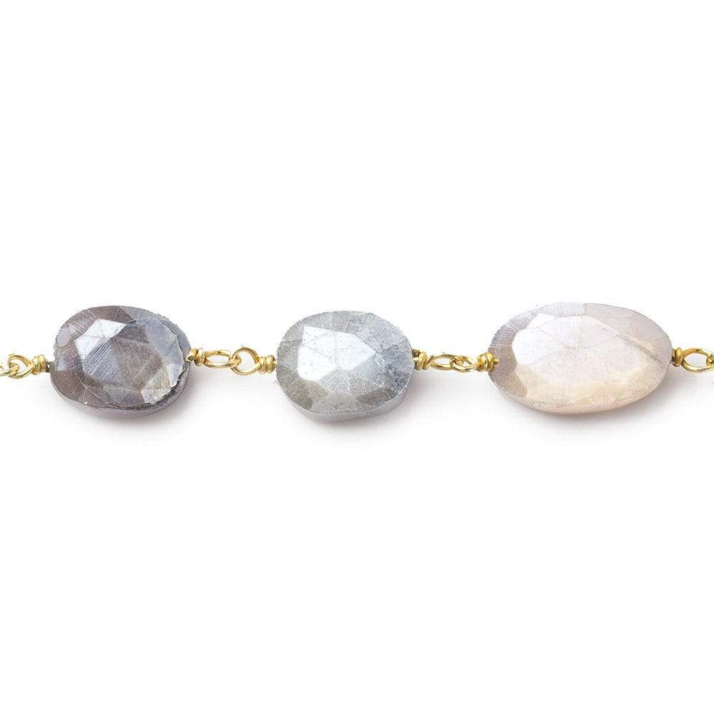 11x8-12x8mm Silver Mystic Multi Moonstone faceted oval Vermeil Chain by the foot 19 beads (ONLINE ORDER ONLY)