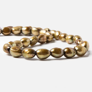 11-13 mm Pea Green Baroque 2.5mm large hole Pearls 15 in. (ONLINE ORDER ONLY)