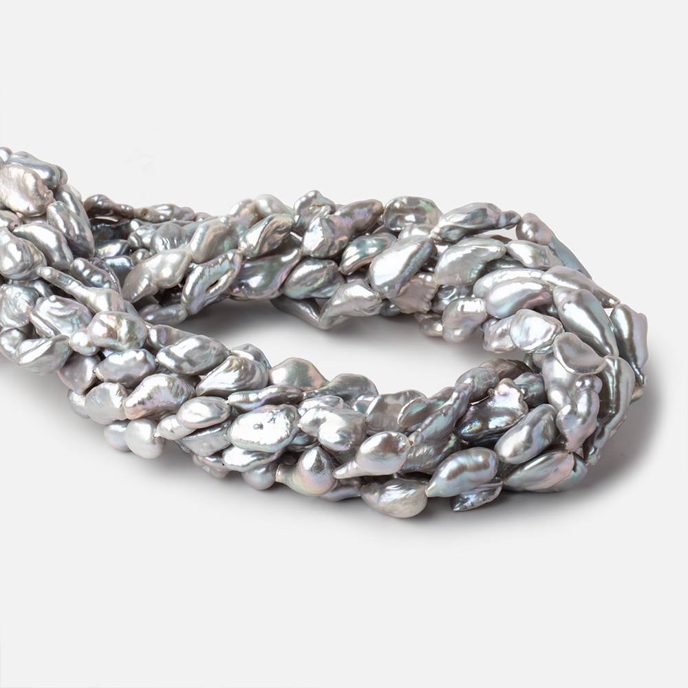 11x8-14x7mm Silver Keshi Straight Drilled Freshwater Pearls 16 inch 28 Beads (ONLINE ORDER ONLY)