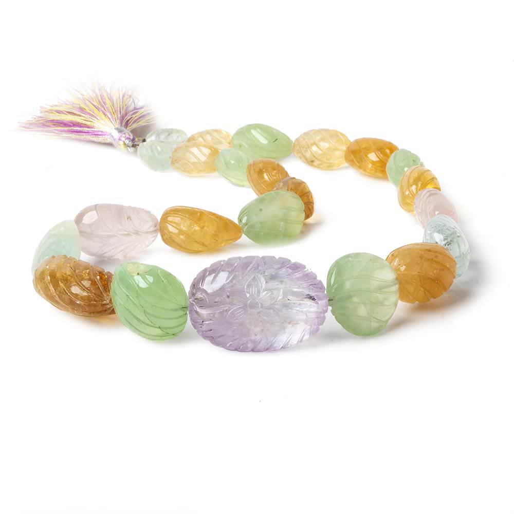 11x8-30x20mm Multi Gemstone Hand Carved Nugget beads 16 inch 23 pieces AA (ONLINE ORDER ONLY)